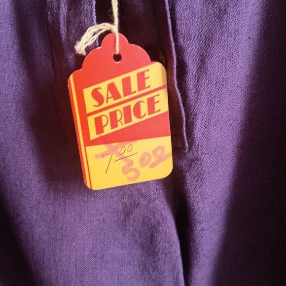 Medium 13-14 Vintage 1970's Ture Boho Wide-Leg Purple Linen Pants Belt Tie India - Picture 6 of 8